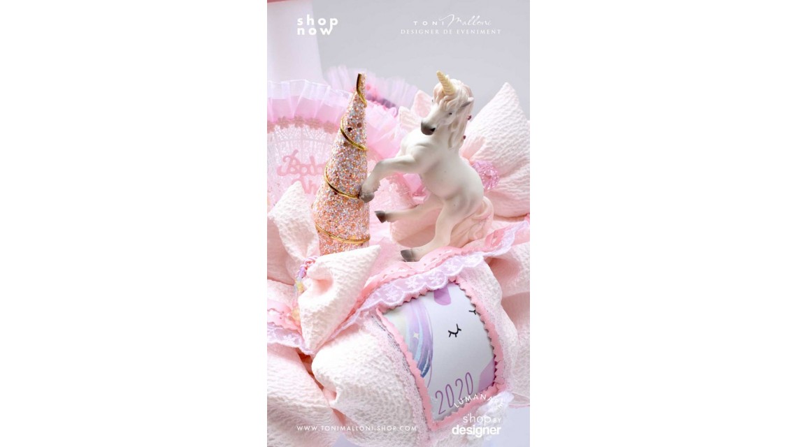 Lumanare de botez cu unicorni glam chevron pattern in roz si lila Posh Unicorn 2020 2